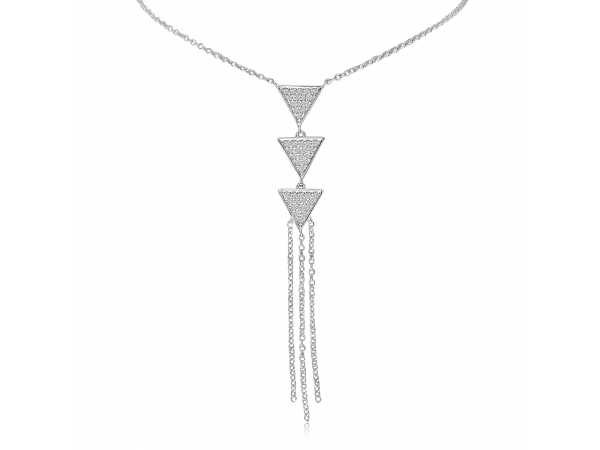 14k White Gold Three Triangle Diamond Necklace by Color Merchants
