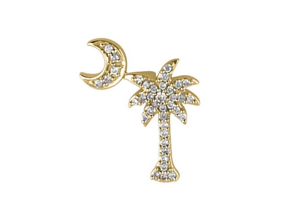 14K Yellow Gold .15 Ct Diamond Palm Tree and Crescent Moon Pendant by Color Merchants