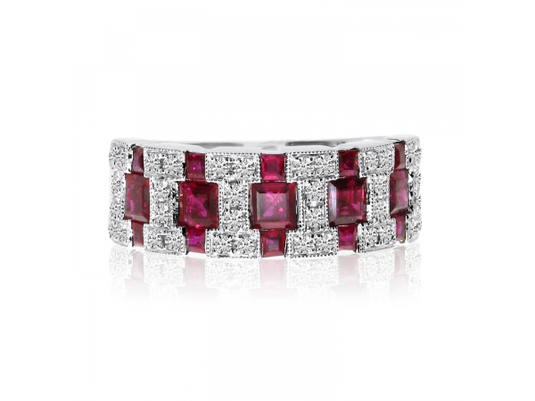 14k White Gold Ruby and Diamond Wide Band by Color Merchants
