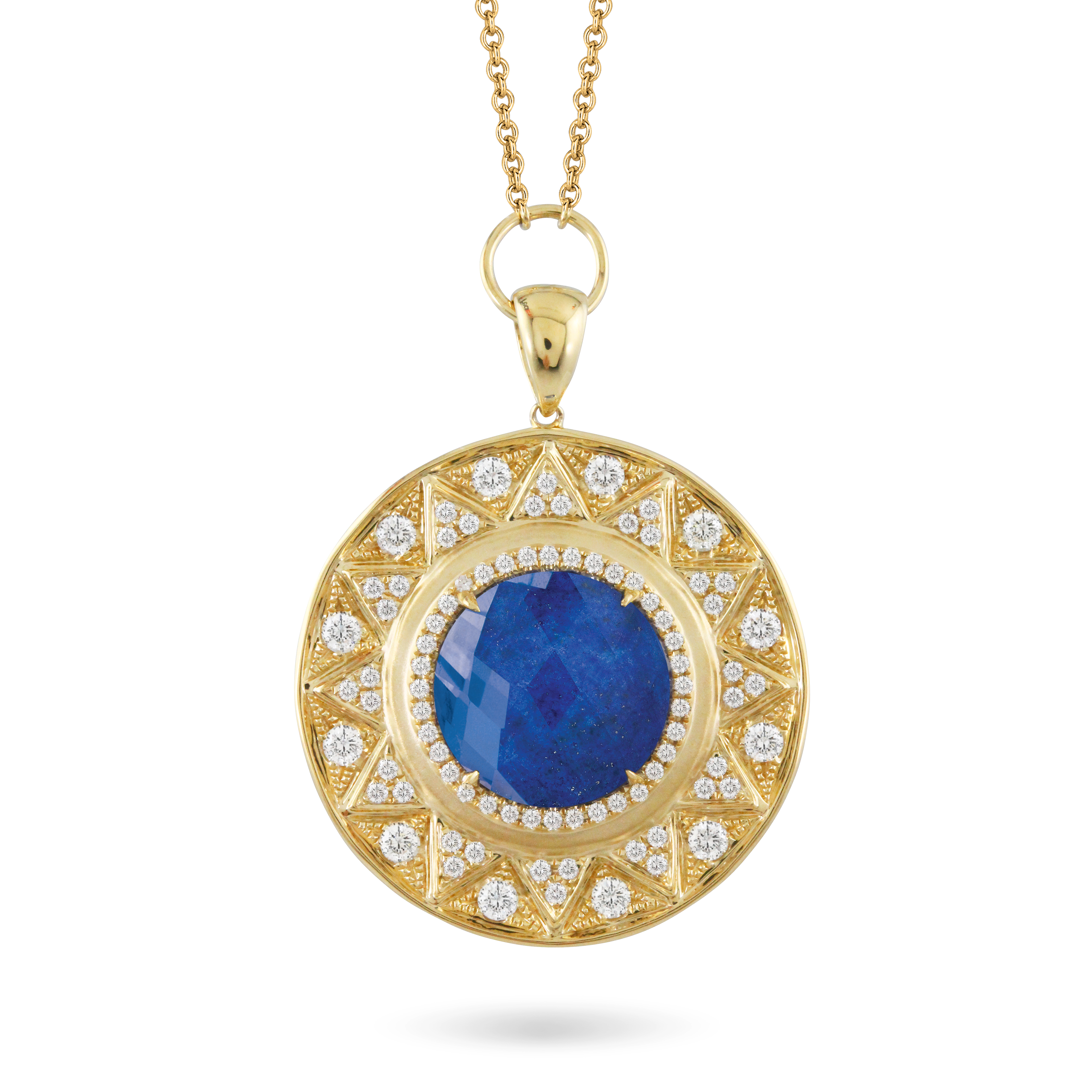 18K Yellow Gold Lapis Lazuli Necklace - 18K Yellow Gold Diamond Necklace With Clear Quartz Over Lapis