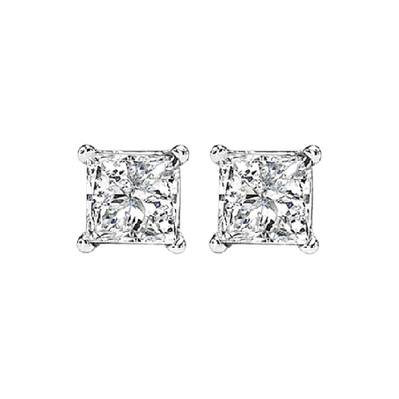 14KT White Gold & Diamond Classic Book Pricess Cut Stud Earrings  - 1/2 ctw by Gems One