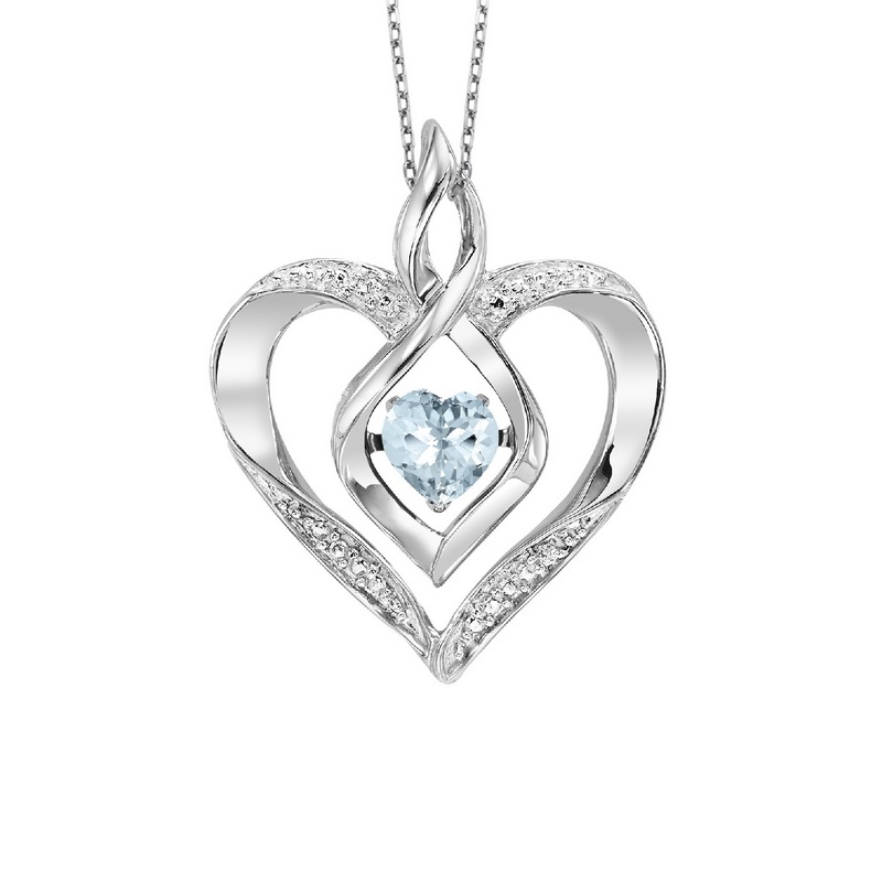 Silver (SLV 995) Classic Book Rythem Of Love Neckwear Pendant - Give a chic, fashionable gift for those born in July with this sterling silver double open heart infinity symbol ROL Rhythm of Love pendant. Created in a bright finish, a heart-shaped synthetic aquamarine is prong set in the center, beautifully suspended, and moving like a heartbeat. An infinity symbol is placed in the center, representing everlasting love and commitment to that special someone in mind.