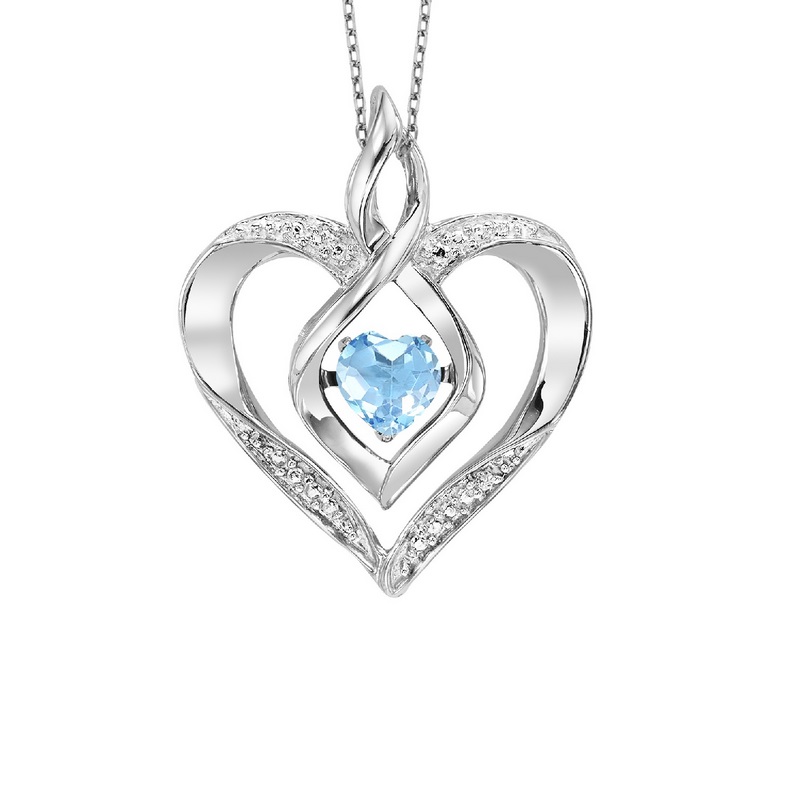 Silver (SLV 995) Classic Book Rythem Of Love Neckwear Pendant - Give a beautiful gift for those born in December with this sterling silver double open heart infinity symbol ROL Rhythm of Love pendant. Created in a bright finish, a heart-shaped synthetic blue topaz is prong set in the center, beautifully suspended, and moving like a heartbeat. An infinity symbol is placed in the center, representing everlasting love and commitment to that special someone in mind.