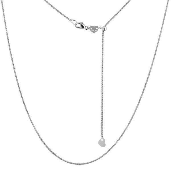 Adjustable Heavyweight Wheat Chain in 18K White Gold - Adjustable Heavyweight Wheat Chain set in 18K White Gold