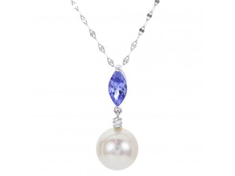 14KT White Gold Freshwater and Tanzanite Pendant by Imperial Pearls