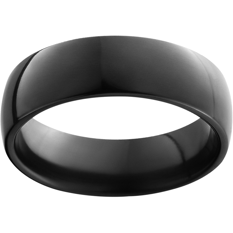 Black Zirconium Domed Band with Polish Finish - Black Zirconium bands begin as a light-gray metal similar to titanium. The black color is achieved by heating the metal to a certain temperature. Once the metal has been oxidized to black it is much more wear resistant than in its natural state/color.