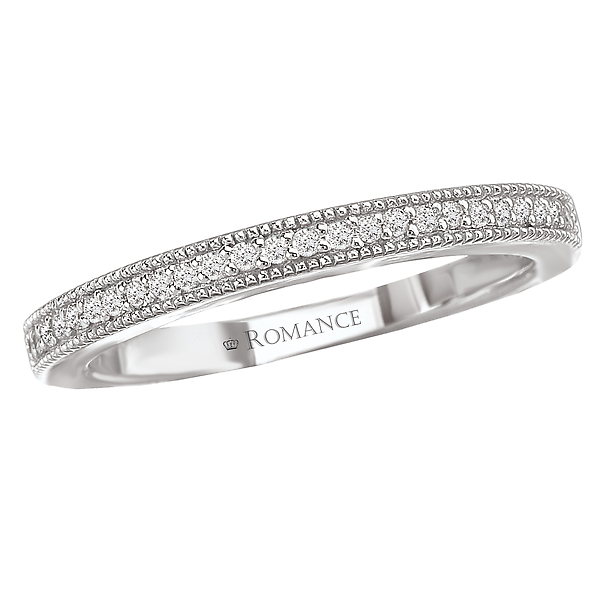 Matching Wedding Band - Matching Diamond Wedding Band in 14kt White Gold with Milgrain Detail. (D 1/10 carat total weight)