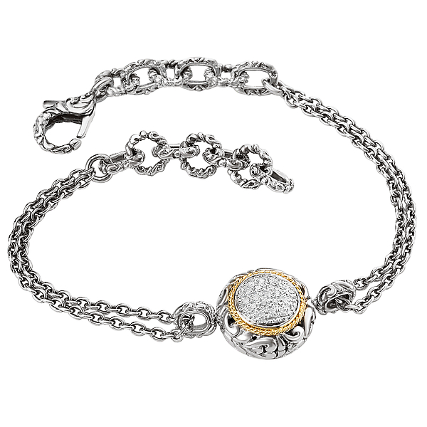 Ladies Fashion Diamond Bracelet - Oxidized Sterling Silver Bracelet with Pave' Diamonds and 18kt Yellow Gold Accents. (D .07 carat total weight) Bracelet is Adjustable 6 1/2-7 1/2 with a Lobster Clasp.