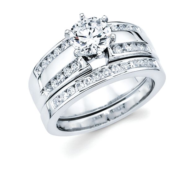 14k White Gold Bridal Set - Classic Bridal: 1/3 Ctw. Diamond Semi Mount shown with 1 Ct. Round Center Diamond in 14K Gold 1/5 Ctw. Diamond Wedding Band in 14K Gold Items also available to purchase separately