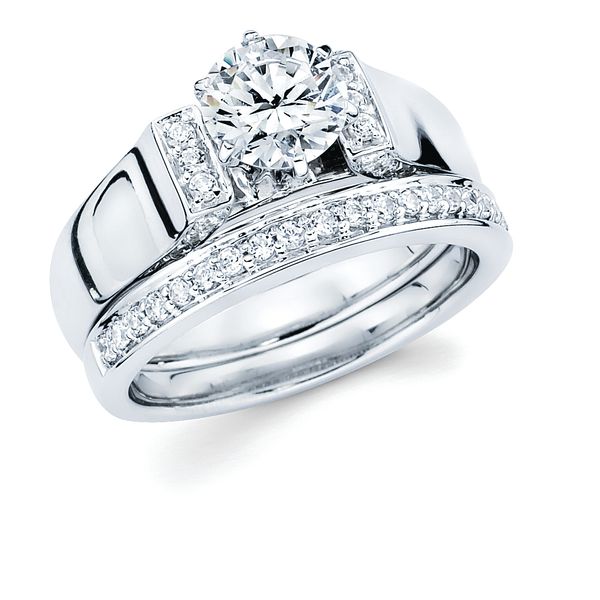 14k White Gold Bridal Set - Classic Bridal: 1/5 Ctw. Diamond Semi Mount shown with 1 Ct. Round Center Diamond in 14K Gold 1/5 Ctw. Diamond Wedding Band in 14K Gold Items also available to purchase separately