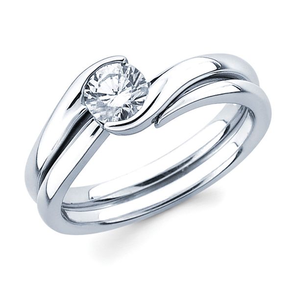 14k White Gold Bridal Set - Modern Bridal: Diamond Ring available for 1/2 Ct. Round Center Stone in 14K Gold Shadow Wedding Band in 14K Gold Items also available to purchase separately
