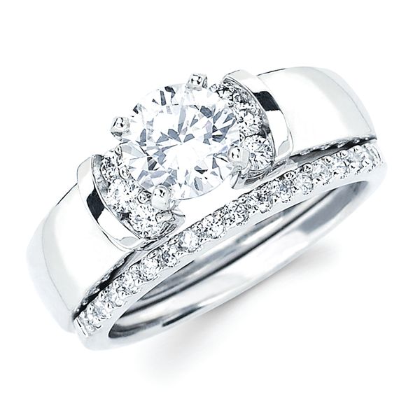 14k White Gold Bridal Set - Classic Bridal: 1/5 Ctw. Diamond Semi Mount shown with 1 Ct. Round Center Diamond in 14K Gold 1/6 Ctw. Diamond Wedding Band in 14K Gold Items also available to purchase separately