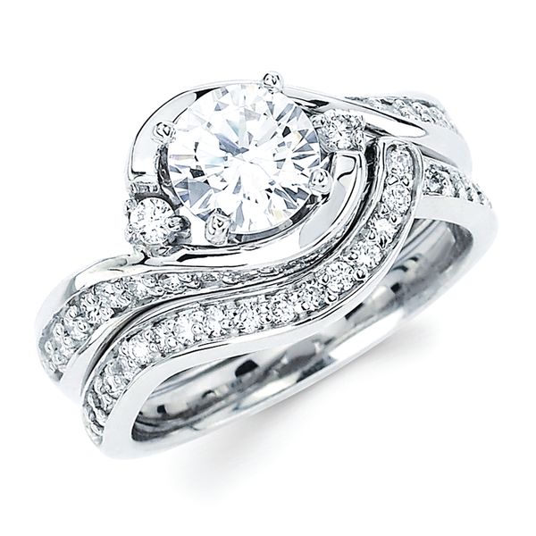 14k White Gold Bridal Set - Modern Bridal: 3/8 Ctw. Diamond Semi Mount shown with 1 Ct. Round Center Diamond in 14K Gold 1/4 Ctw. Diamond Shadow Wedding Band in 14K Gold Items also available to purchase separately
