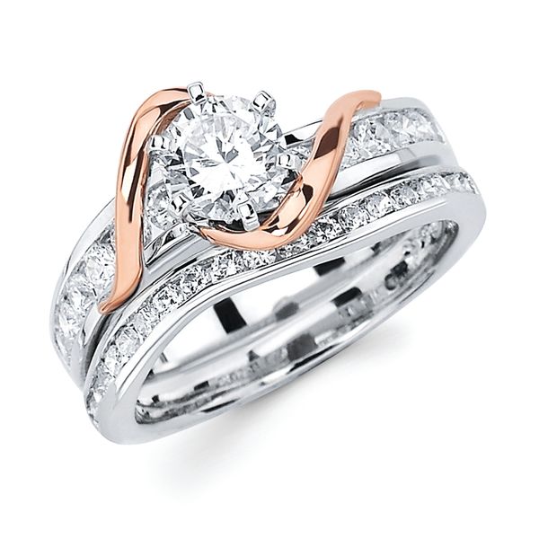 14k White & Rose Gold Bridal Set - Modern Bridal: 1/2 Ctw. Diamond Semi Mount shown with 3/4 Ct. Round Center Diamond in 14K White & Rose Gold 1/3 Ctw. Diamond Shadow Wedding Band in 14K Gold Items also available to purchase separately