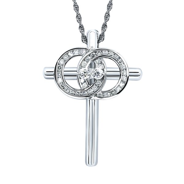 14k White Gold Diamond Cross - Christian Marriage Symbol® Cross Pendant in 14K Gold with Solid Cross Chamnnel Set Rings and Diamonds equaling 1/2 Ctw.