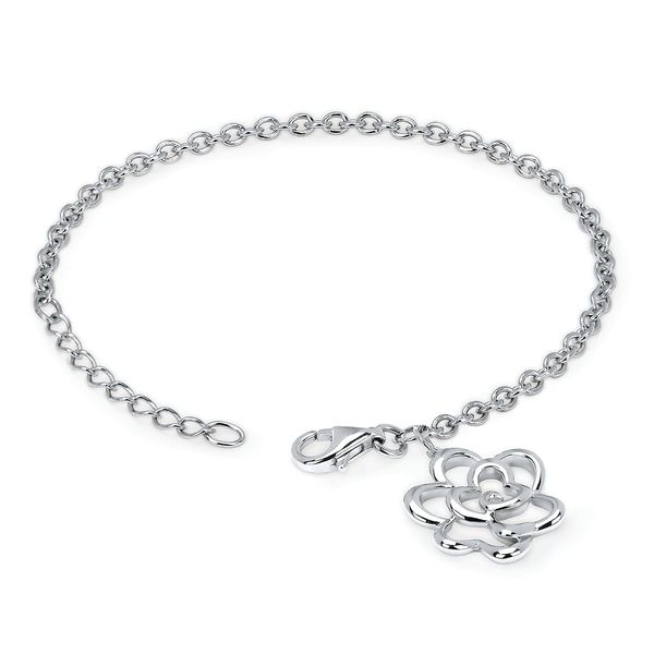 Sterling Silver Diamond Bracelet - Diva Diamonds® Flower Bracelet in Sterling Silver with .01 Ct. Diamond with Rollo Chain adjustable between 7.5