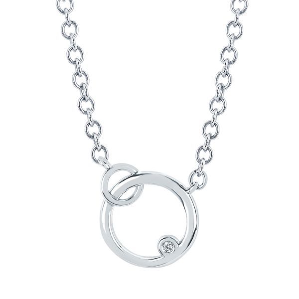 Sterling Silver Diamond Pendant - Diva Diamonds® Dbl Circle Necklace in Sterling Silver with .01 Ct. Diamond with 18