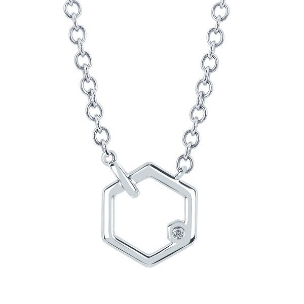 Sterling Silver Diamond Pendant - Diva Diamonds® Hexagon Necklace in Sterling Silver with .01 Ct. Diamond with 18