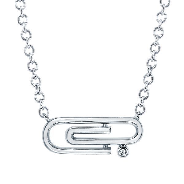 Sterling Silver Diamond Pendant - Diva Diamonds® Paper Clip Necklace in Sterling Silver with .01 Ct. Diamond with 18