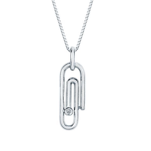 Sterling Silver Diamond Pendant - Diva Diamonds® Paper Clip Pendant in Sterling Silver with .01 Ct. Diamond with 18