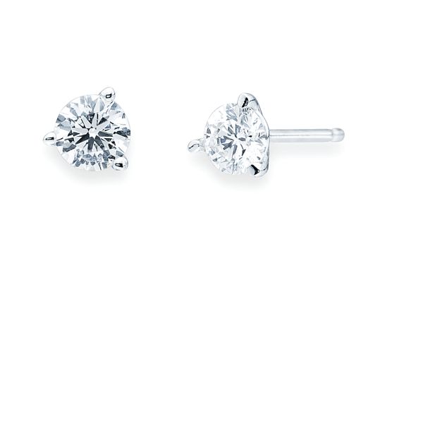 14k White Gold Diamond Earrings - 1/2 Ctw. 3 Prong Set Martini Diamond Stud Earrings in 14K Gold