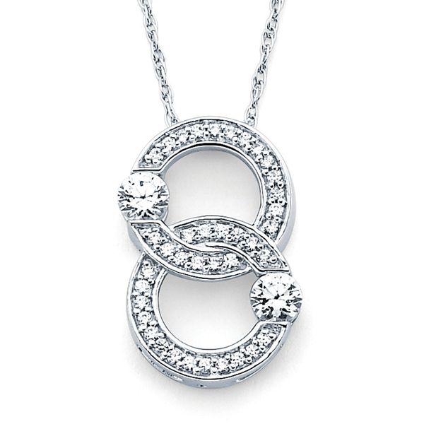 14k White Gold Diamond Pendant - Two Stone Pendant in 14K Gold with Channel Set Rings and Prong Set Diamonds equaling 3/4 Ctw.