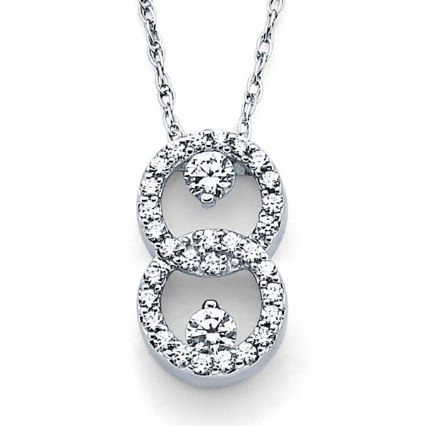 14k White Gold Diamond Pendant - Two Stone Pendant in 14K Gold with Prong Set Diamonds equaling 1/2 Ctw.
