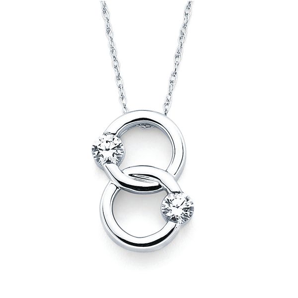 14k White Gold Diamond Pendant - Two Stone Pendant in 14K Gold with Prong Set Diamonds equaling 1/10 Ctw.