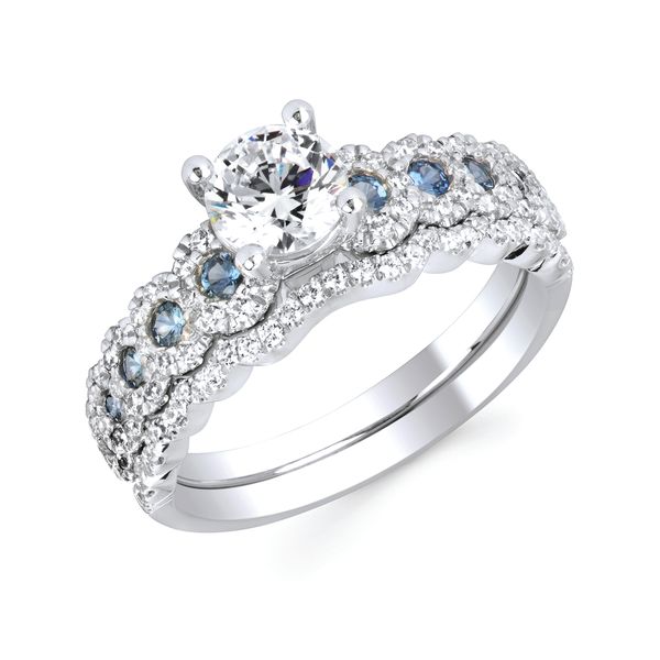 14k White Gold Bridal Set - Vibrant Love™ made with Genuine Blue Sapphire and Diamond available with 3/4 Ct. Round Center in 14K Gold Vibrant Love™ made with 1/10 Ctw. Diamond Wedding Band in 14K Gold Items also available to purchase separately