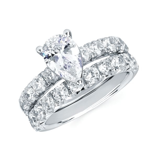 14k White Gold Bridal Set - Classic Bridal: 1 Ctw. Diamond Semi Mount shown with 1.50 Ct. Pear Center Diamond in 14K Gold 1 Ctw. Diamond Wedding Band in 14K Gold Items also available to purchase separately