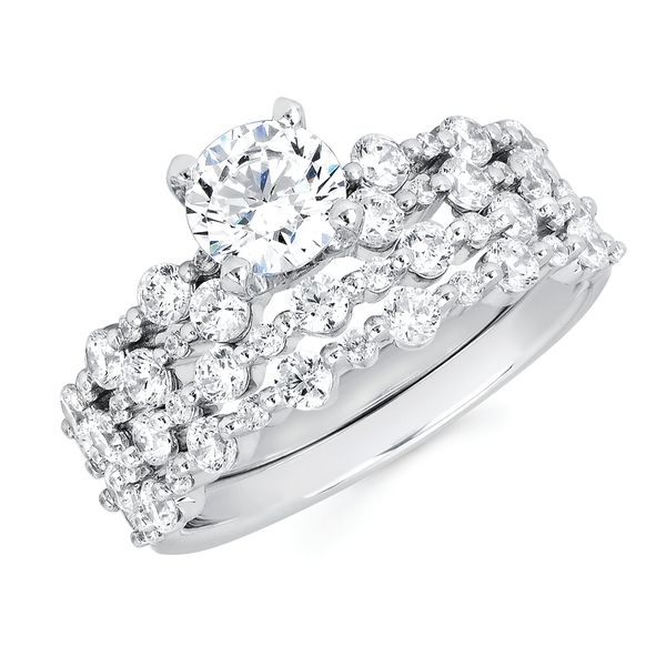 14k White Gold Bridal Set - Modern Bridal: 5/8 Ctw. Diamond Semi Mount shown with a 3/4 Ct. Round Center Diamond in 14K Gold 5/8 Ctw. Diamond Wedding Band in 14K Gold Items also available to purchase separately