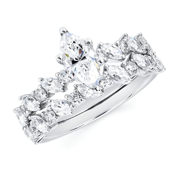 14k White Gold Bridal Set - Modern Bridal: 1/2 Ctw. Diamond Semi Mount shown with a 3/4 Ct. Marquise Center Diamond in 14K Gold 1/2 Ctw. Diamond Wedding Band in 14K Gold Items also available to purchase separately