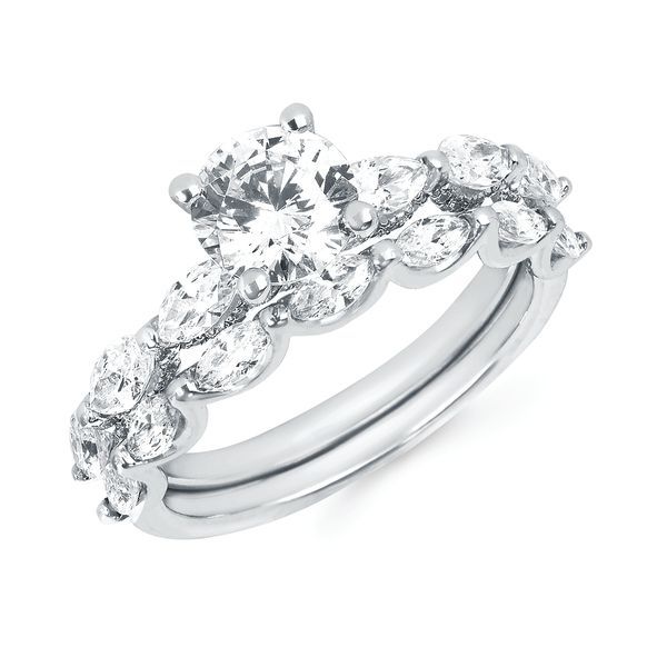 14k White Gold Bridal Set - Classic Bridal: 3/4Ctw. Diamond Semi Mount shown with 1Ct. Round Center Diamond in 14K Gold 1/2 Ctw. Diamond Wedding Band in 14K Gold Items also available to purchase separately
