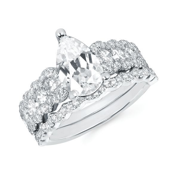 14k White Gold Bridal Set - Classic Bridal: 1Ctw. Diamond Semi Mount shown with 1.50Ct. Pear Center Diamond in 14K Gold 1/8 Ctw. Diamond Wedding Band in 14K Gold Items also available to purchase separately