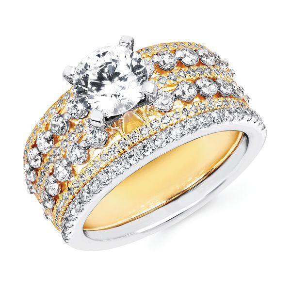 14k Yellow & White Gold Bridal Set - Classic Bridal: 1Ctw. Diamond Semi Mount shown with 1Ct. Round Center Diamond in 14K Gold 1/5 Ctw. Diamond Wedding Band in 14K Gold Items also available to purchase separately