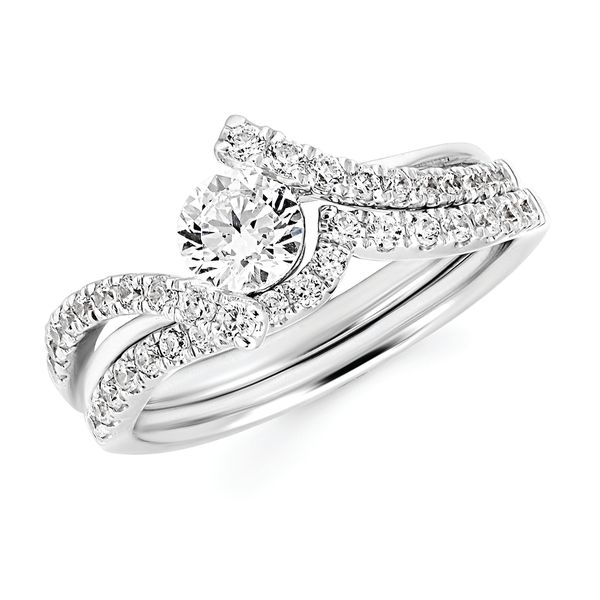14k White Gold Bridal Set - Modern Bridal: 1/5 Ctw. Diamond Semi Mount available for 3/8 Ct. Round Center Diamond in 14K Gold 0.06 Ctw. Diamond Wedding Band in 14K Gold Items also available to purchase separately