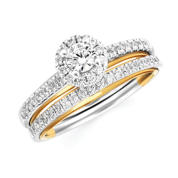 14k White & Yellow Gold Bridal Set - Modern Bridal: 1/4 Ctw. Diamond Semi Mount available for 1/4 Ct. Round Center Diamond in 14K Gold 1/6 Ctw. Diamond Wedding Band in 14K Gold Items also available to purchase separately