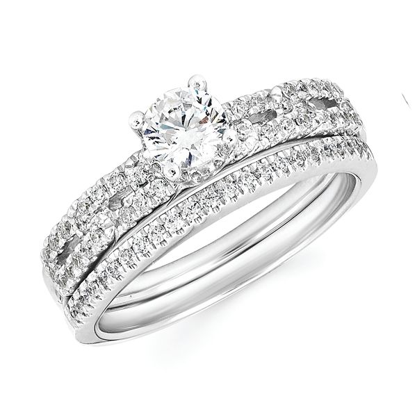 14k White Gold Bridal Set - Modern Bridal: 1/4 Ctw. Diamond Semi Mount available for 3/8 Ct. Round Center Diamond in 14K Gold 1/10 Ctw. Diamond Wedding Band in 14K Gold Items also available to purchase separately