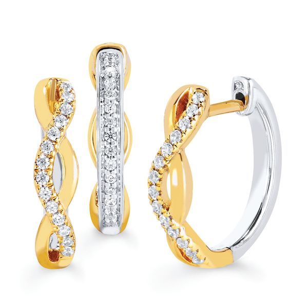 10k Yellow & White Gold Hoop Earrings - 1/4 Ctw Reversible Hoop Earrings in 10K Gold