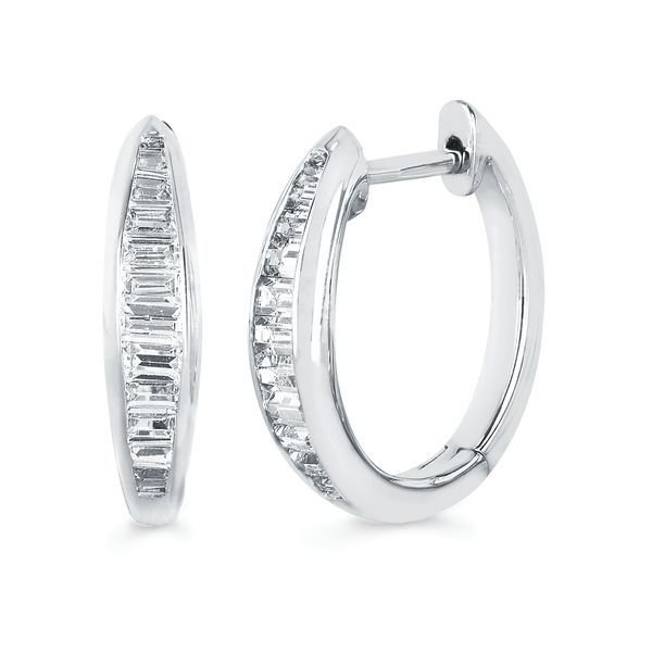 10k White Gold Hoop Earrings - 1/2 Ctw. Diamond Hoop Earrings in 10K Gold