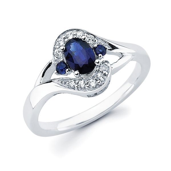 14k White Gold Gemstone Fashion Ring - 7/8 Ctw. Prong Set Framed Diamond and Sapphire Ring in 14K Gold (Includes 1/8 Ctw. Diamonds)