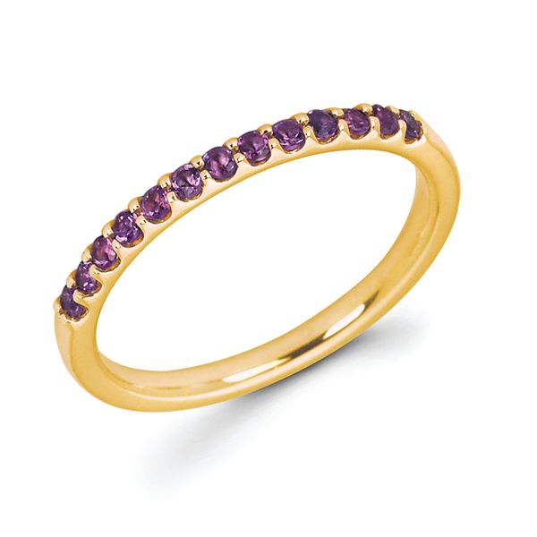 14k Yellow Gold Gemstone Fashion Ring - Amethyst Stackable Band in 14K Gold