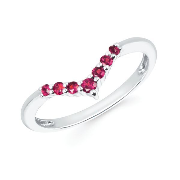 14k White Gold Gemstone Fashion Ring - Ruby Stackable Chevron Band in 14K Gold