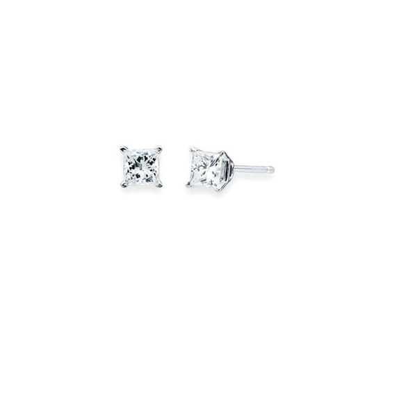 14k White Gold Diamond Earrings - 1/10 Ctw. Princess Cut Diamond Stud Earrings in 14K Gold