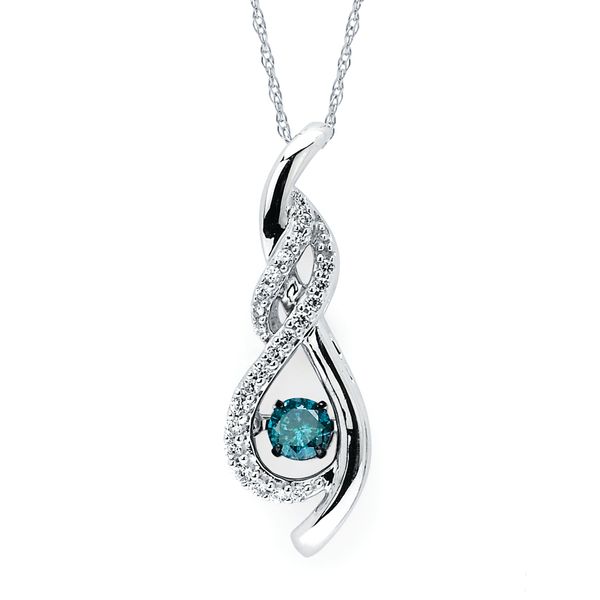 14k White Gold Diamond Pendant - Shimmering Diamonds® Twisted Tear Drop Pendant in 14K Gold with 1/4 Ctw. Diamonds (Treated Blue)