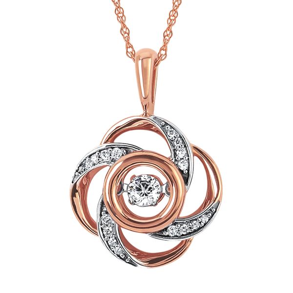 14k Rose Gold Diamond Pendant - Shimmering Diamonds® Rose Pendant in 14K Gold with 1/6 Ctw. Diamonds