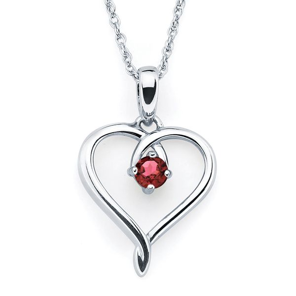Sterling Silver Heart Pendant - Heart Pendant with Garnet Birthstone in Sterling Silver (January) with 18