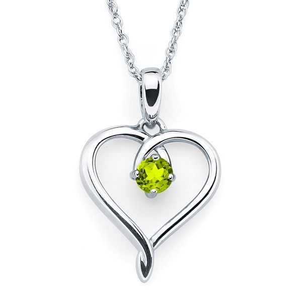 Sterling Silver Heart Pendant - Heart Pendant with Peridot Birthstone in Sterling Silver (August) with 18