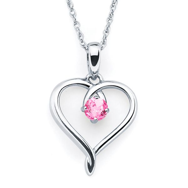 Sterling Silver Heart Pendant - Heart Pendant with Pink Tourmaline Birthstone in Sterling Silver (October) with 18