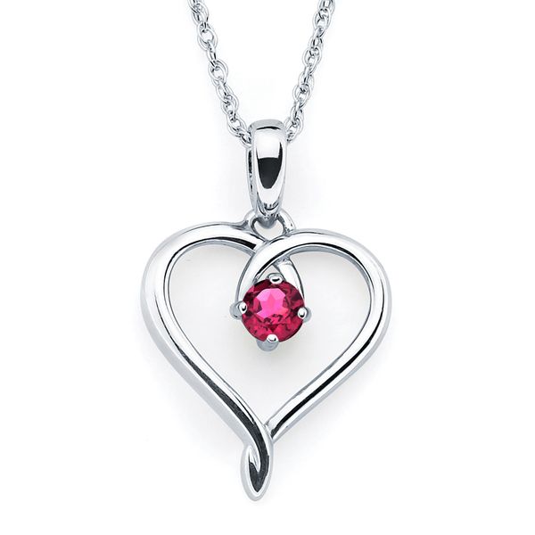 Sterling Silver Heart Pendant - Heart Pendant with Ruby Birthstone in Sterling Silver (July) with 18